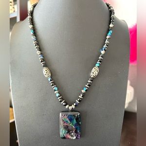 Artisan Beaded Necklace with Dichroic Glass Pendant